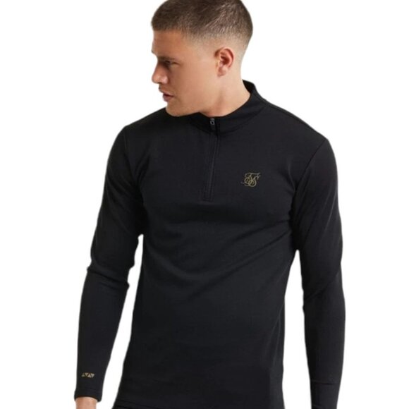 NWT SikSilk L/S Quarter Zip Performance Top - Black & Gold Size XS - Picture 1 of 9